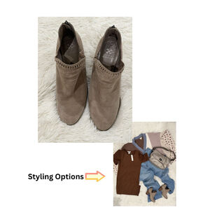 Vince Camuto Taupe Fileana Split Shaft Suede Booties - Size 8.5 (VGUC)